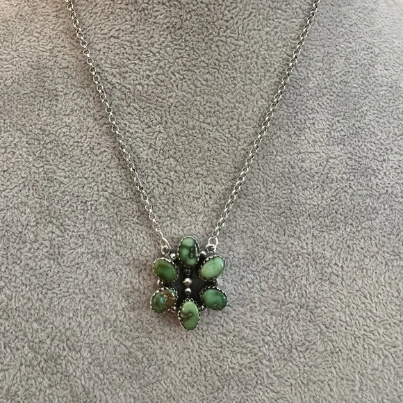 ❤️ Sonoran Gold Turquoise Cluster Pendant Brushed Sterling 18 - 20” Adj Necklace - Picture 3 of 13